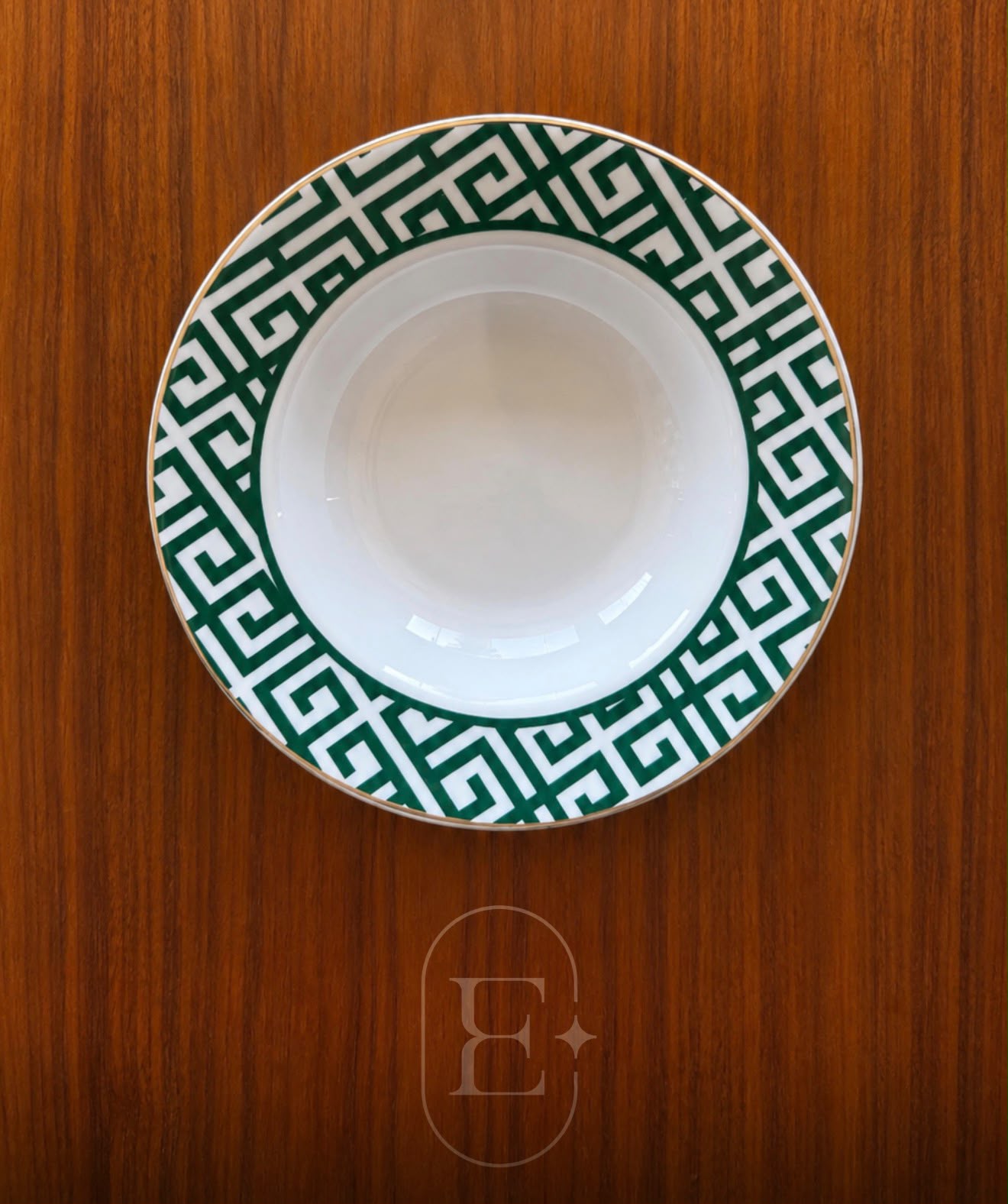 PRATO FUNDO GRECCO EM PORCELANA COM FILADO DOURADO (CONJ 06)