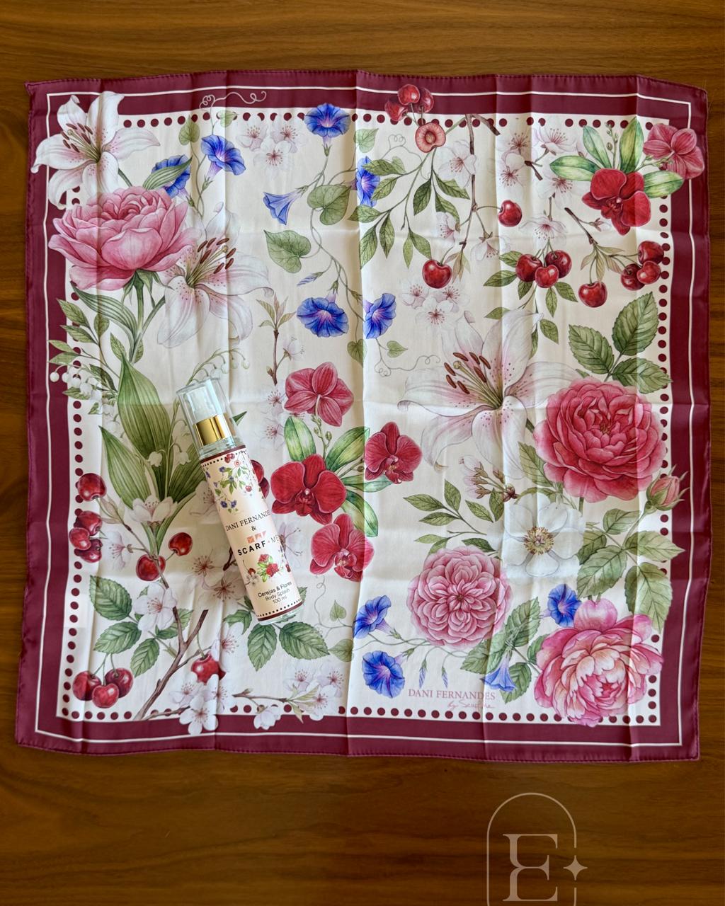KIT LENÇO CEREJAS E FLORES