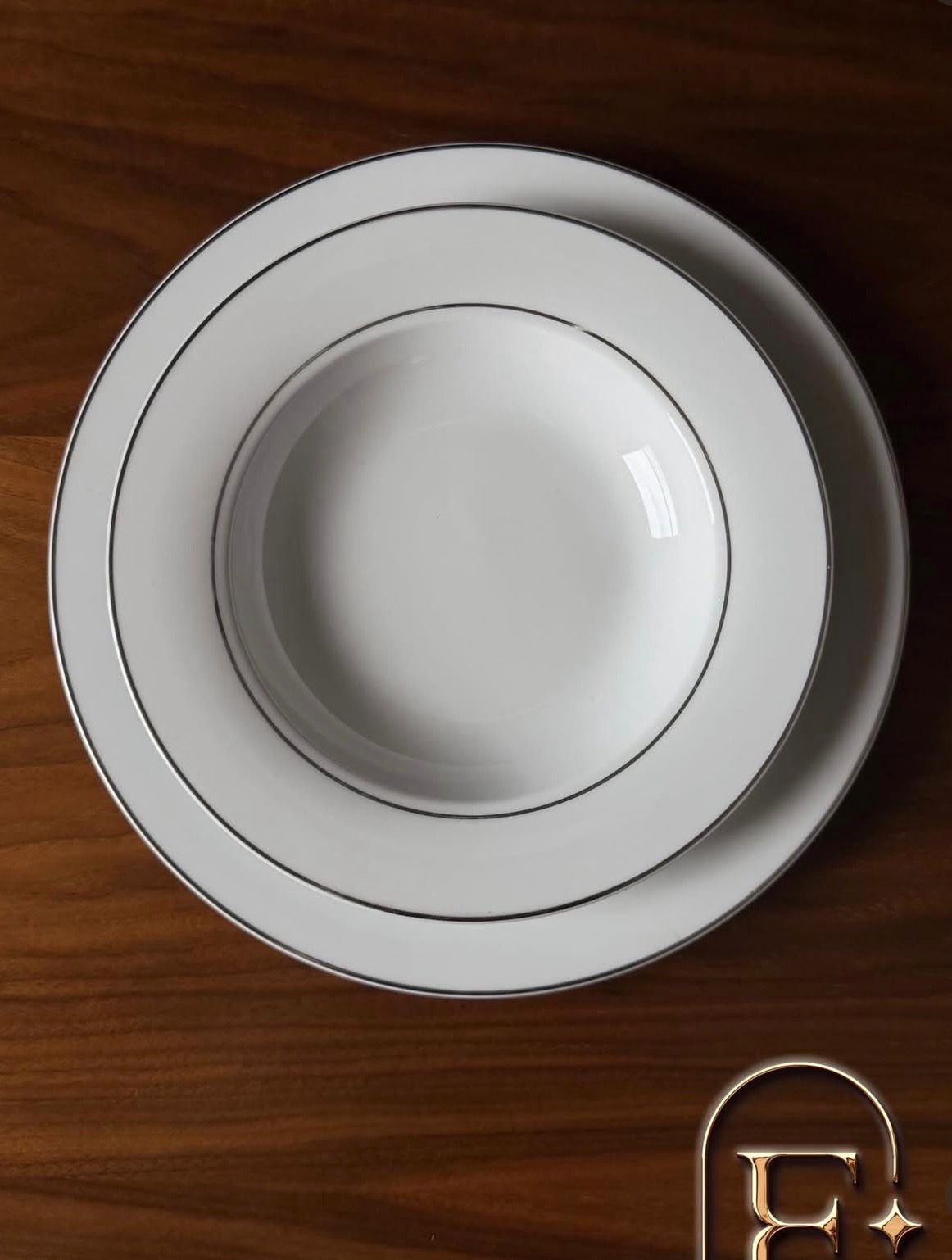 PRATO FUNDO MONÂCO BRANCO COM BORDA PRATEADA (CONJ 06)